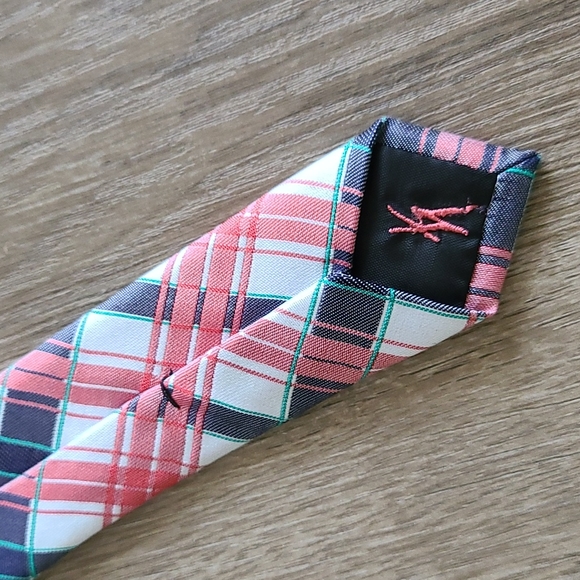 Pink & Black Plaid Silk Skinny Tie - Picture 7 of 7